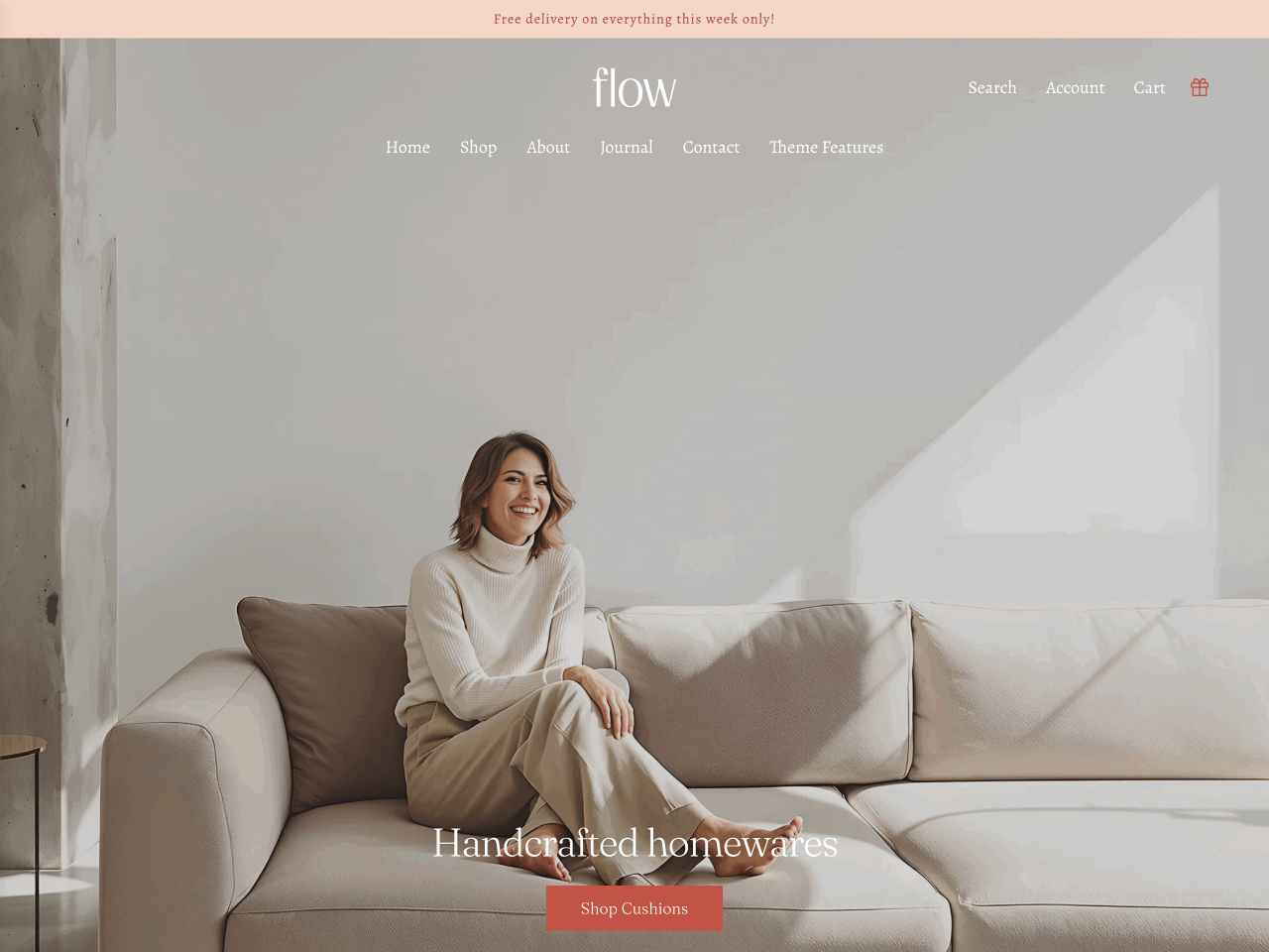 Flow's Sanctuary preset features elegant layouts and built-in sales tools for upscale home dуcor stores