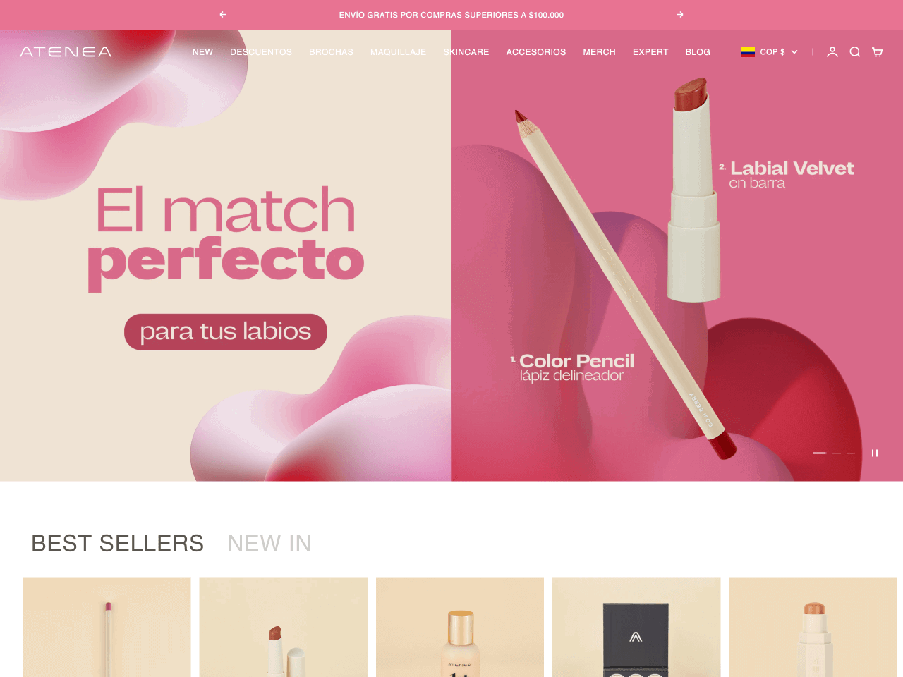 Atenea is a makeup brand whose website uses the Stretch theme by Maestrooo
