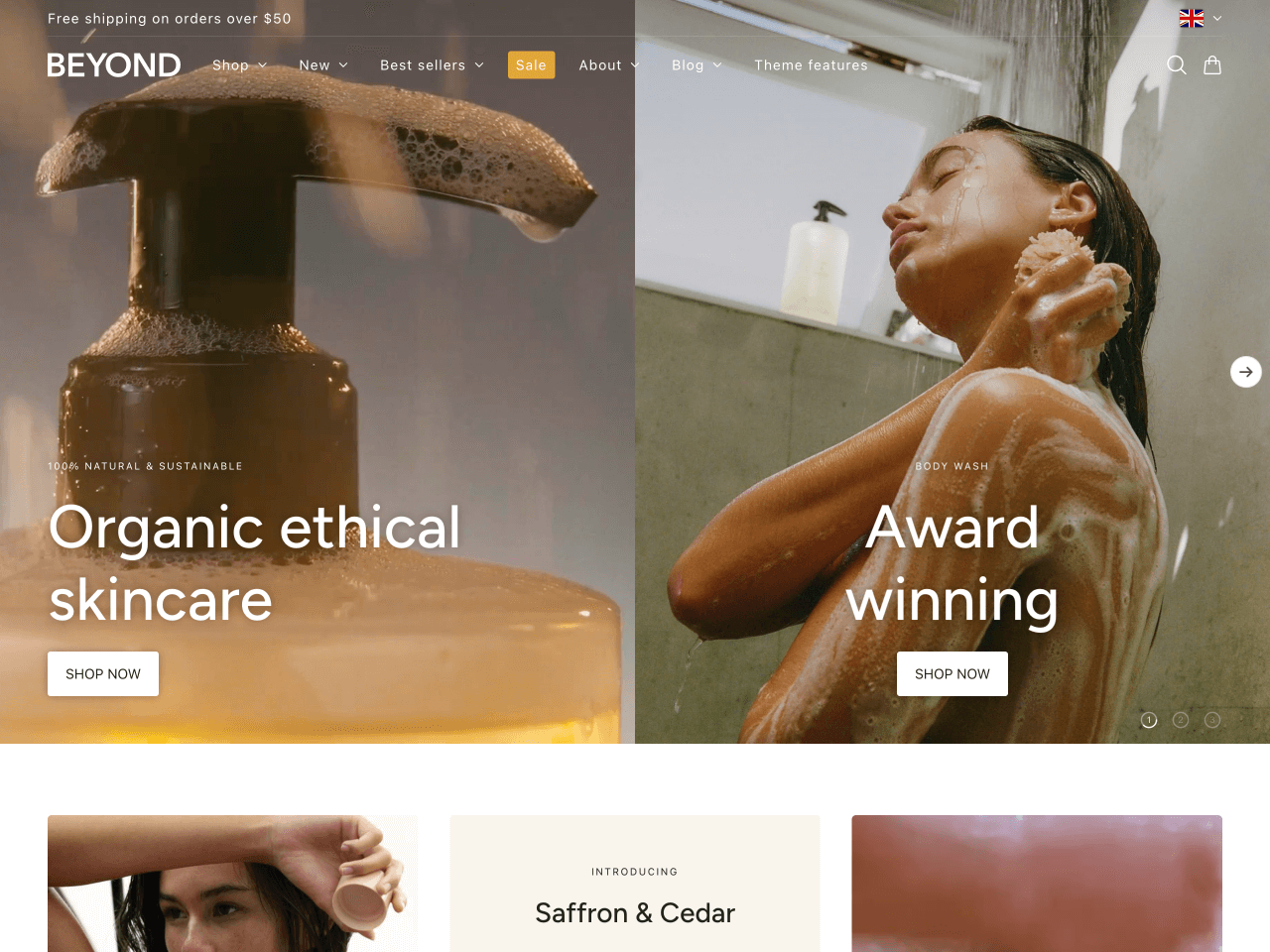 Beyond is a Shopify theme for beauty product brands that value sustainability