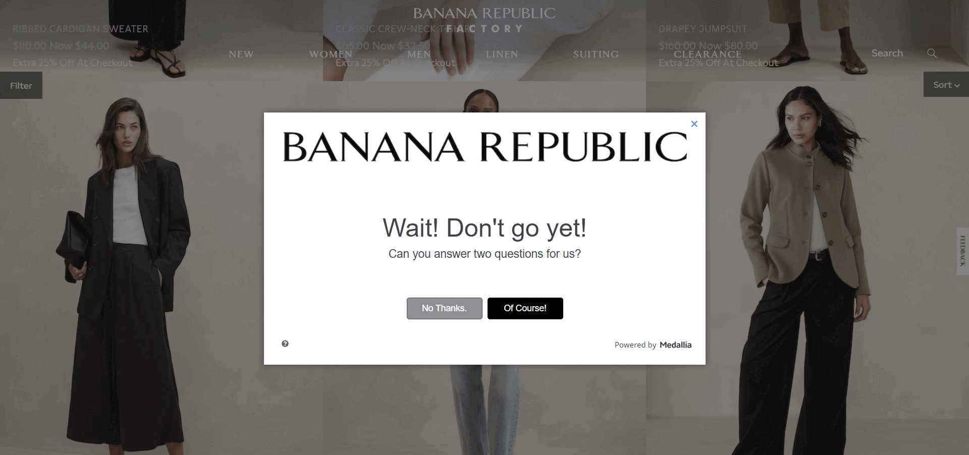 Exit popup reminding shoppers that their cart items are still reserved