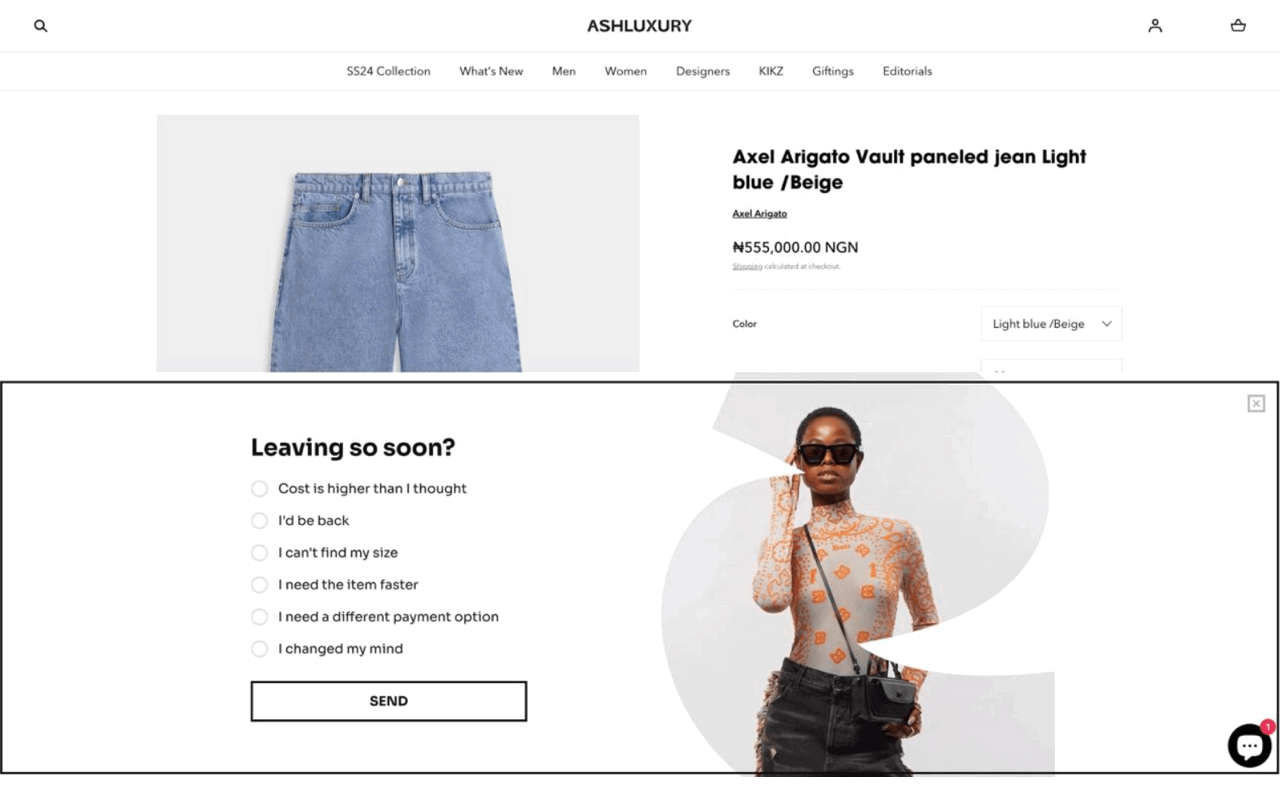 Exit popup reminding shoppers that their cart items are still reserved