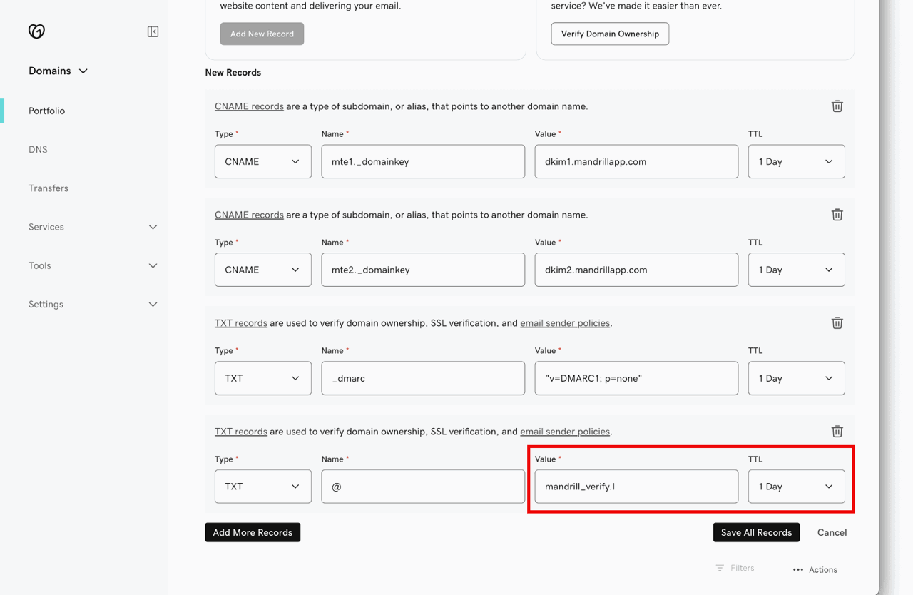 TXT record setup for SPF: Value and TTL