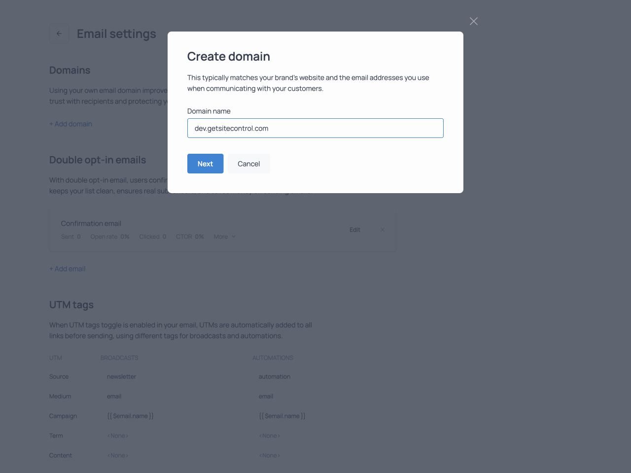 Entering the domain name