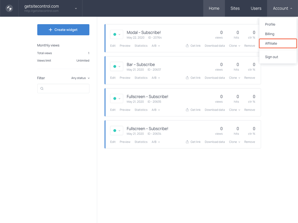 How to use our affiliate program Getsitecontrol