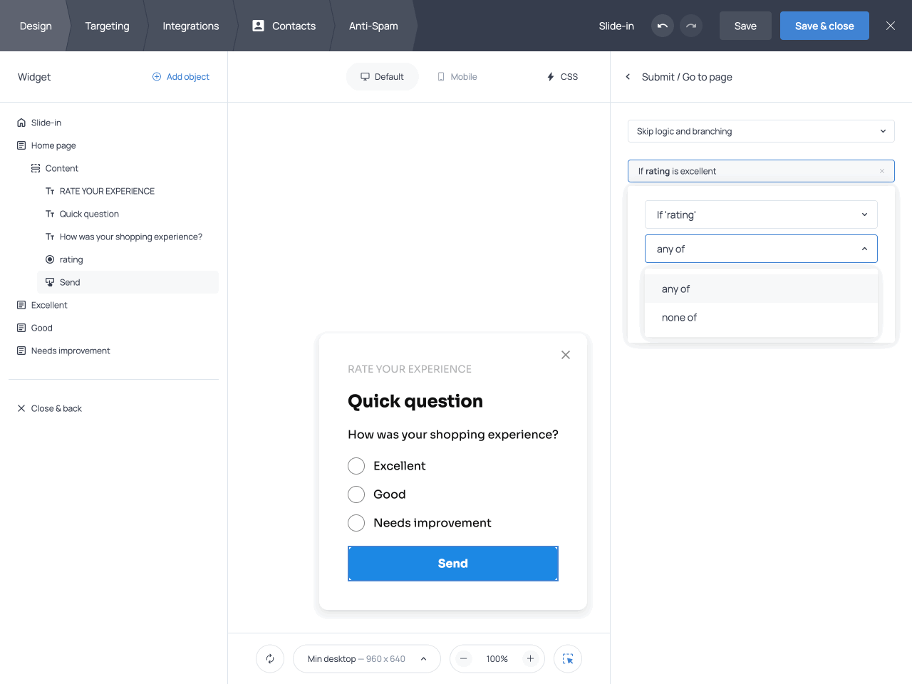 A condition using the any of operator