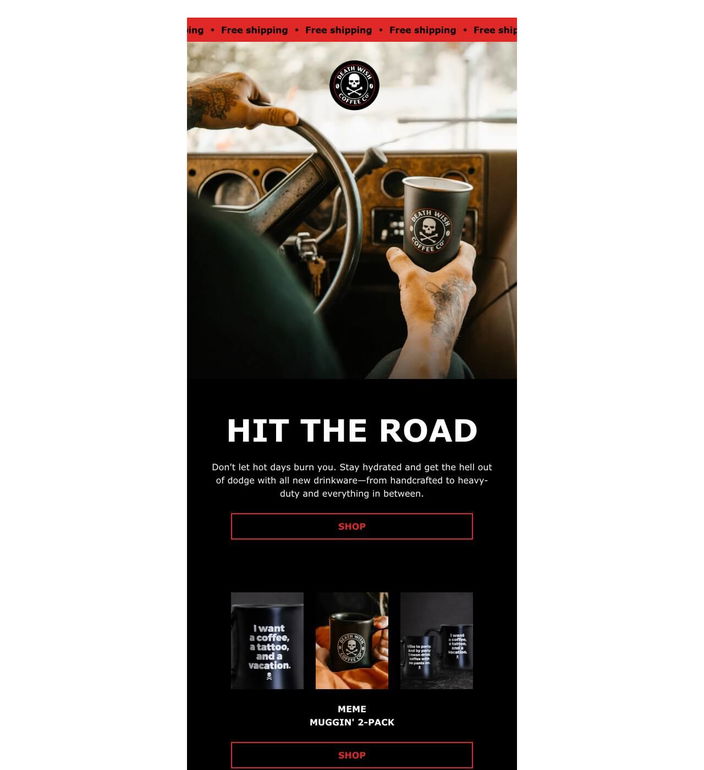 Email example. Death wish coffee
