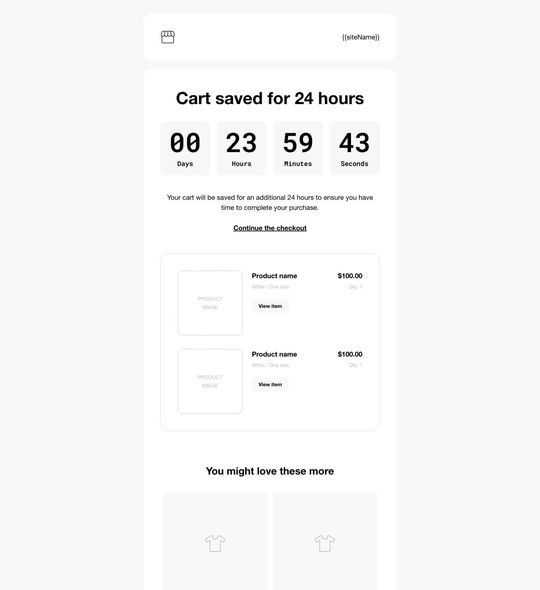 Email example. Template. Cart saved for 24 hours