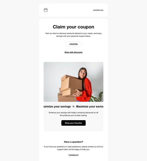 Email example. Template. Claim your coupon