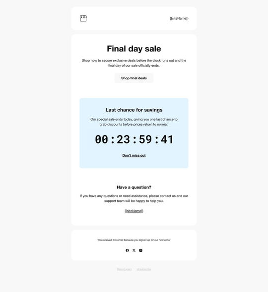 Email example. Template. Final day sale