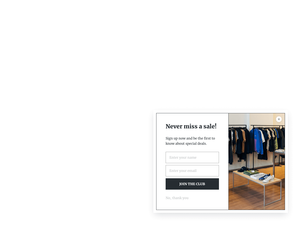 Un ejemplo de un formulario de suscripción por correo electrónico para ayudarlo a recopilar correos electrónicos en la tienda Shopify