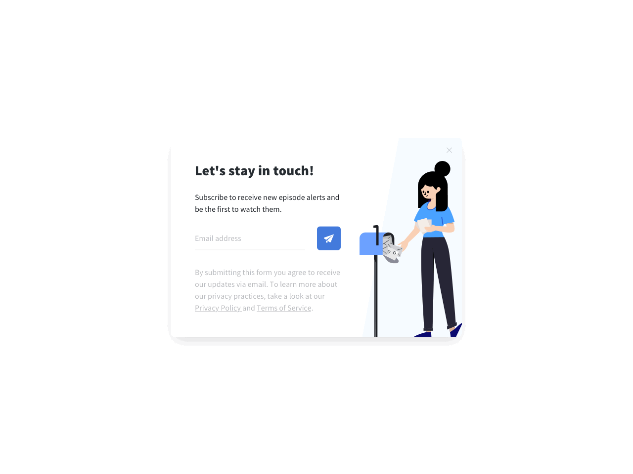 Subscription form with links to Terms of Service