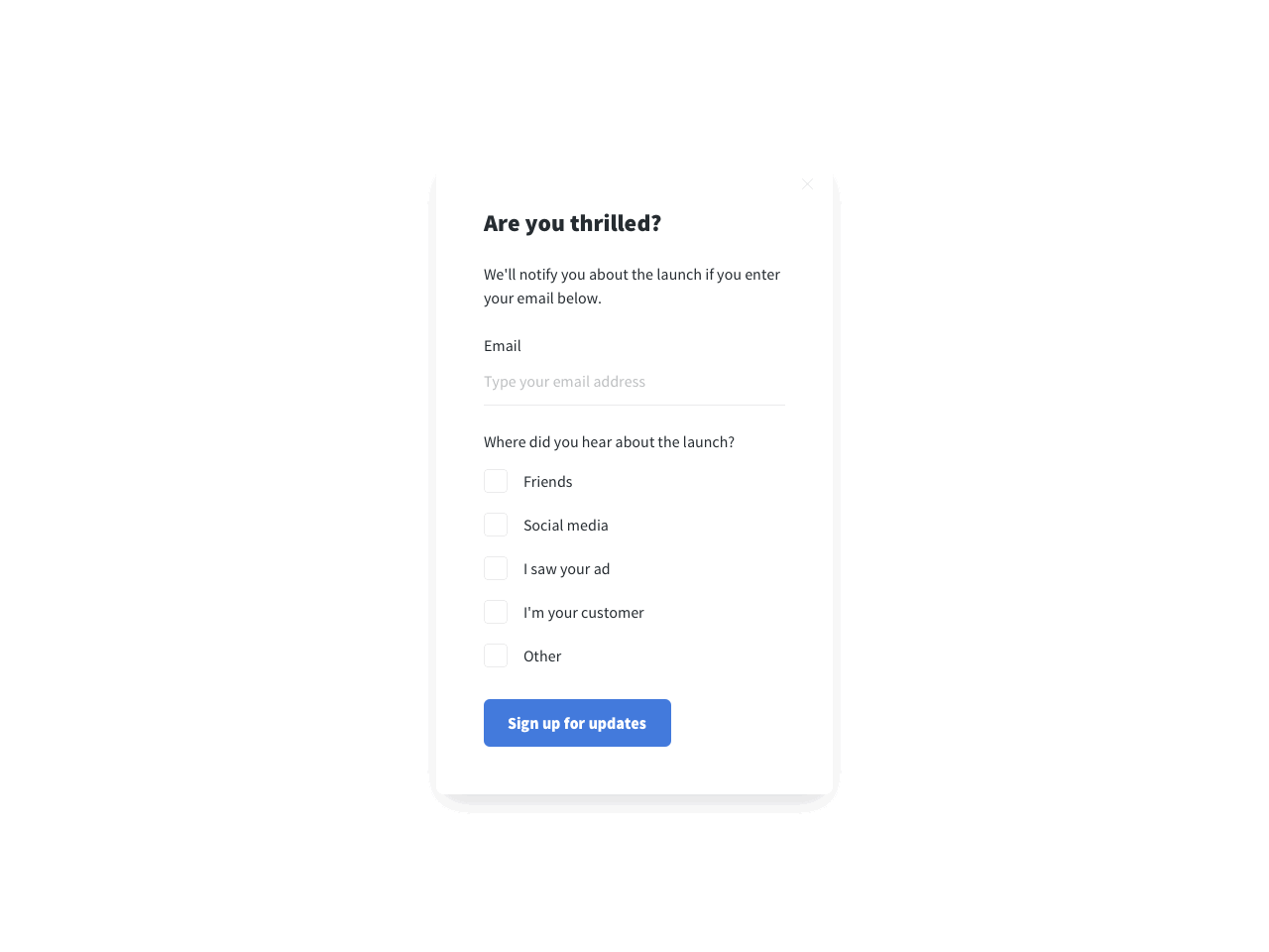 Signup form with a questionnaire