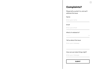 Sidebar complaint form for a website
