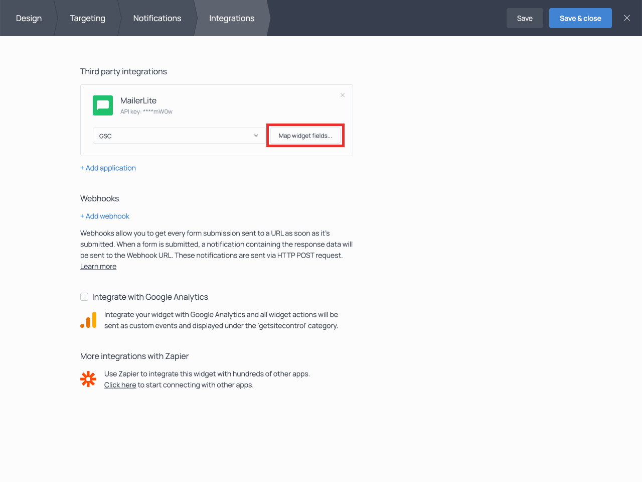 Selecting a MailerLite mailing group