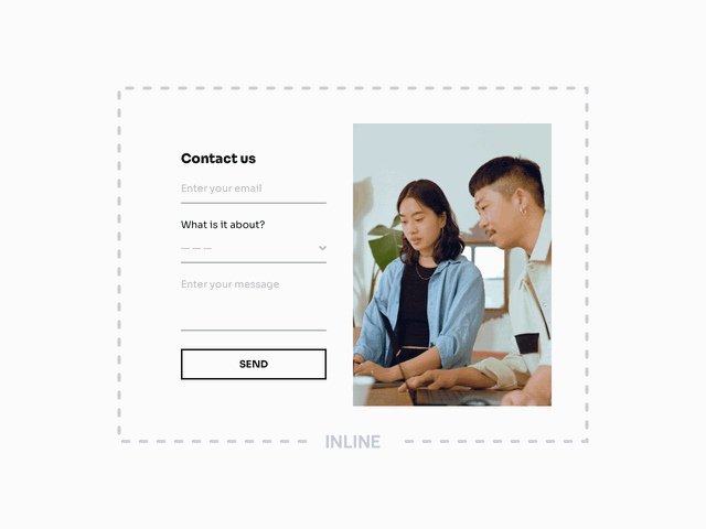 Inline contact form design with a dropdown list of query types