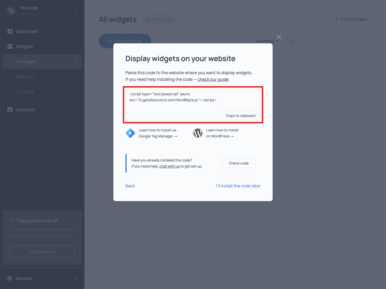 Clicking the ‘Copy to clipboard’ button