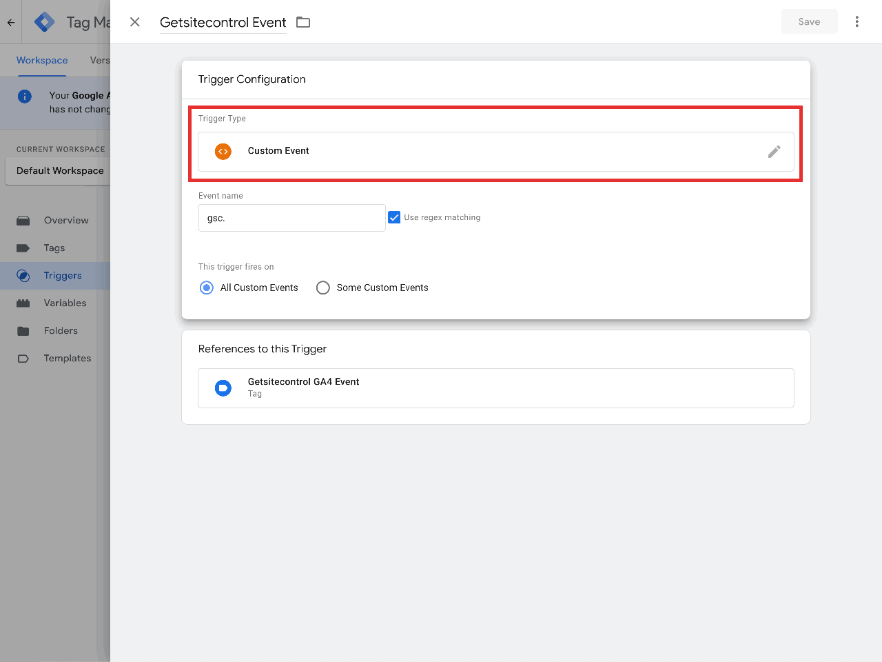 create a ‘Getsitecontrol Event’ trigger