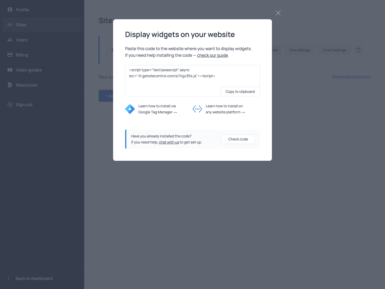 The installation window with the Check code button