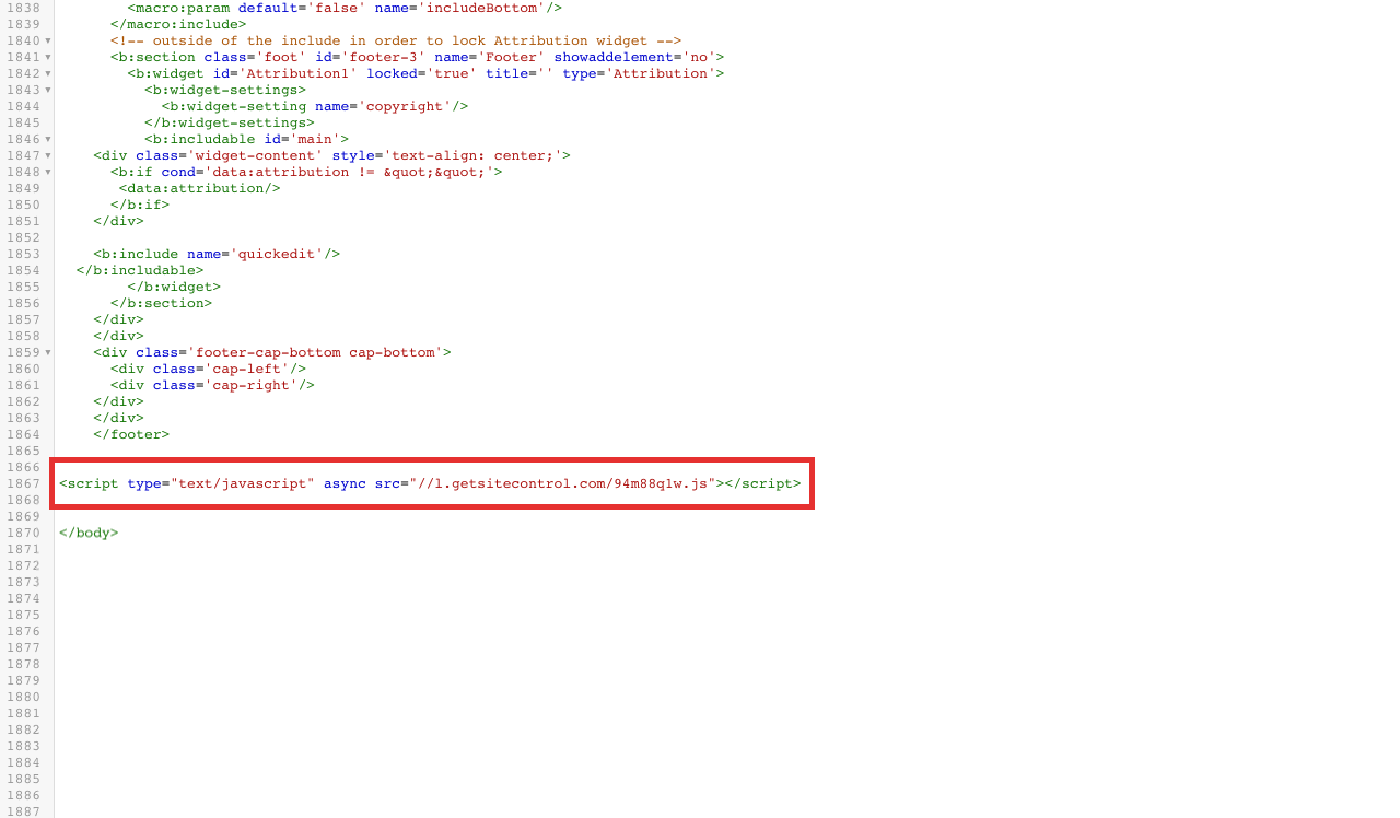 Getsitecontrol code added to the side code