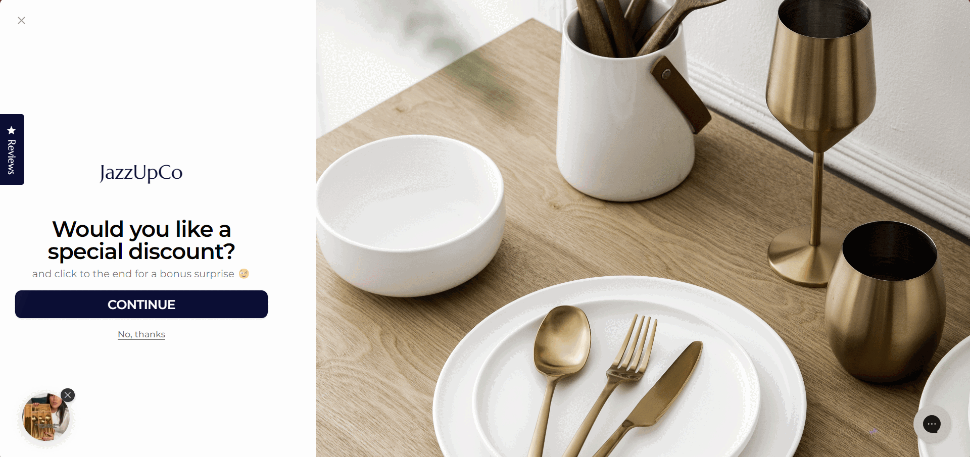 JazzUpCo uses a sidebar newsletter signup form to offer an incentive and generate leads