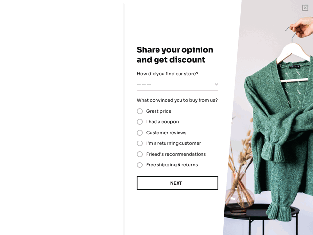 Post-purchase survey template from Getsitecontrol