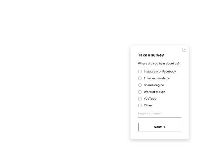 Survey popup template powered by Getsitecontrol