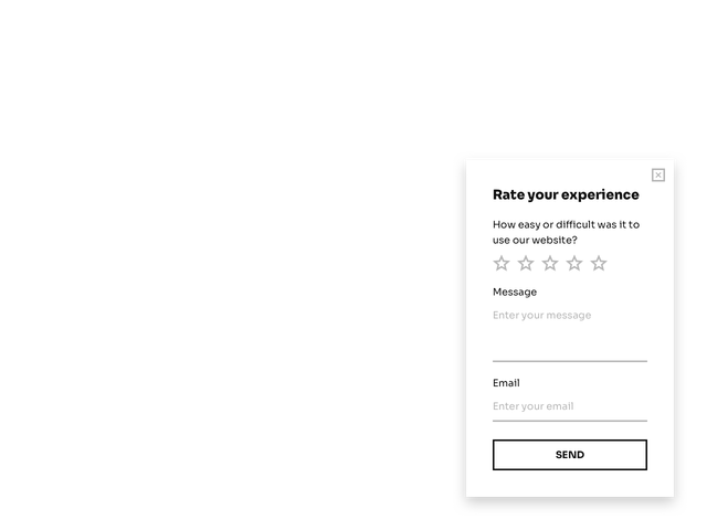 Website experience survey popup with a rating scale