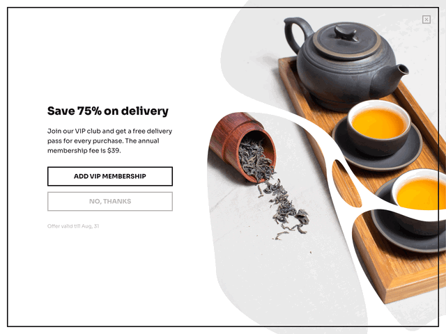 Website overlay promoting a VIP membership discount