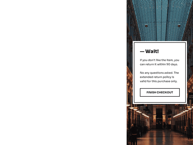 Website exit popup with a return policy reminder
