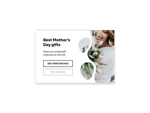 Website popup designed to promote a Mother’s Day gift collection