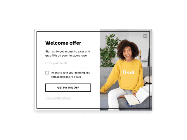 A popup designed to offer a first-purchase discount