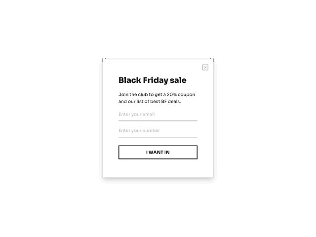 Black Friday email and SMS opt-in popup
