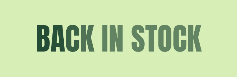 Back in stock email headline in dark green on pale green with an animated highlight — made with TweenFrame.com