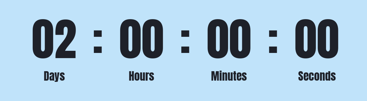 Black Friday countdown timer with black digits on pale blue — made with TweenFrame.com