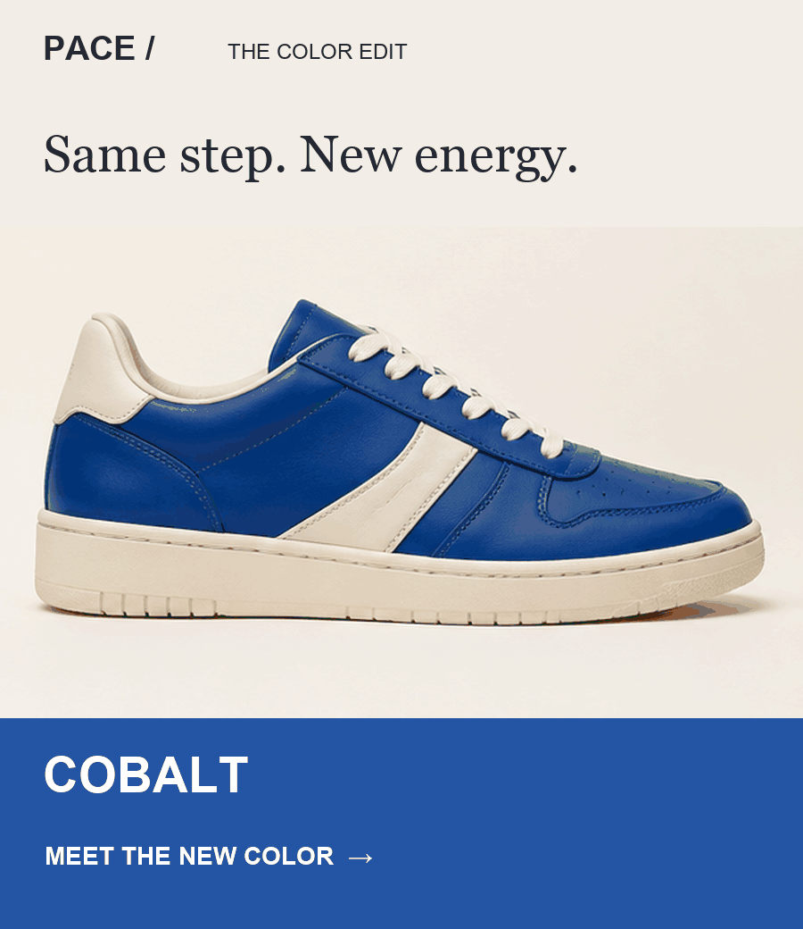 Illustrative email GIF cycling through three colorways of the same sneaker