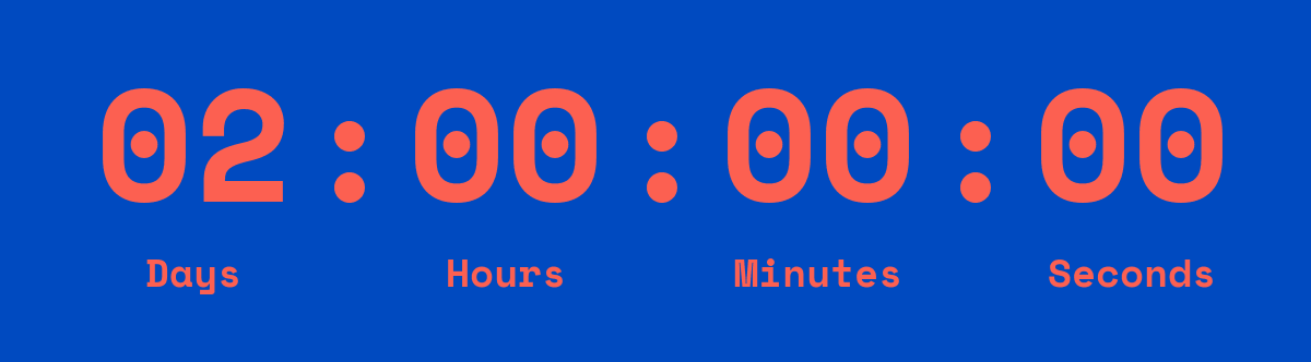 Cyber Monday countdown timer with coral digits on blue — made with TweenFrame.com