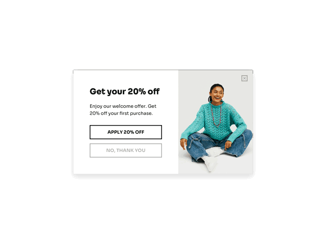 Pop-up discount offer to display on product pages of a Shopify store