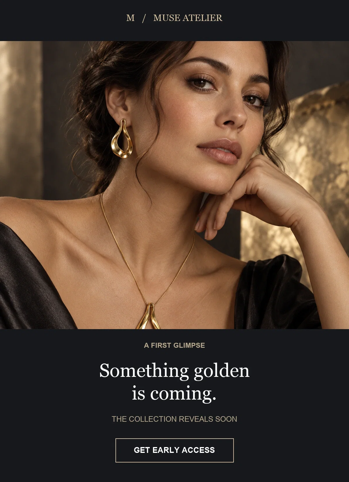 Illustrative jewelry teaser email revealing one piece and offering early access