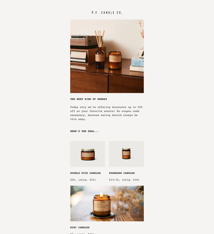 Email example. P.F. CANDLE CO.