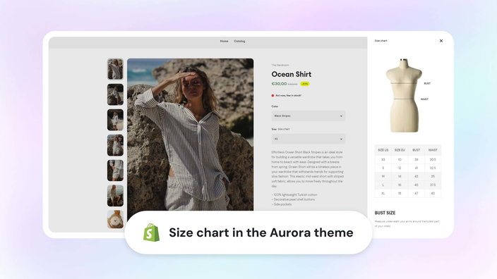 Video cover. Size chart in the Aurora theme