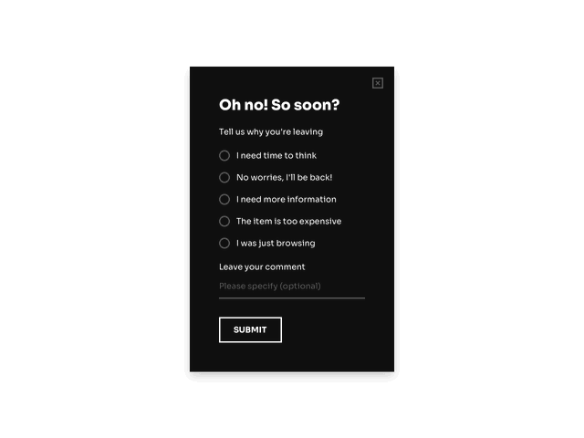 Exit-intent survey example designed in Getsitecontrol