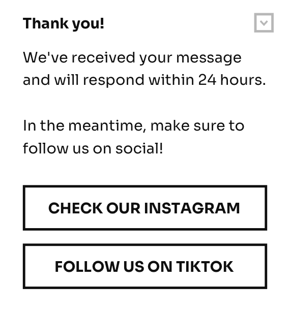 Examples of submission success messages, powered by Getsitecontrol