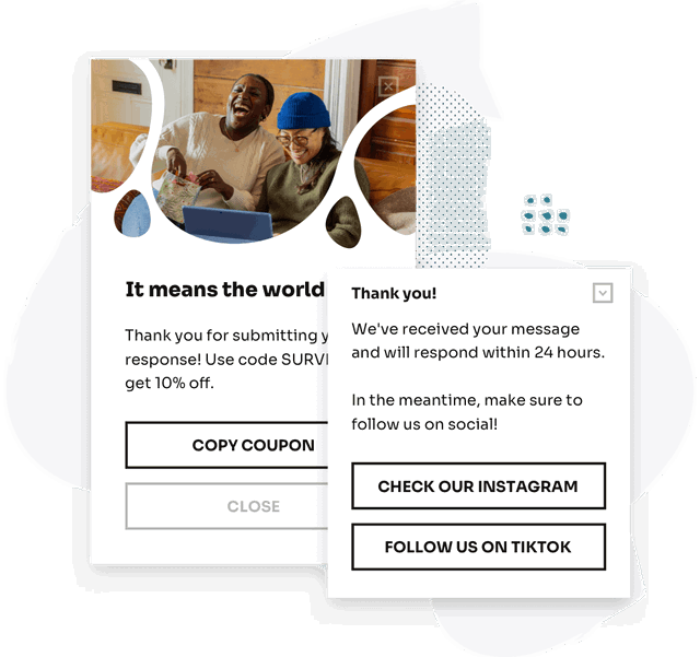 Examples of submission success messages, powered by Getsitecontrol